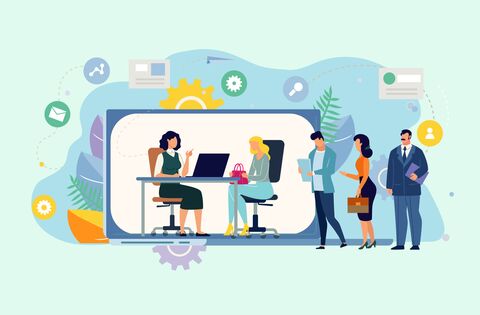 Job dating nous voyons des personnes en train d'effectuer un recrutement à un bureau