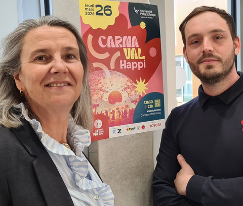 D. Callens, VP déléguée à la réussite et à la vie étudiante, et A. Bruhier, chargé de l'animation des campus