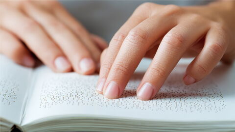 Mains parcourant un texte en braille